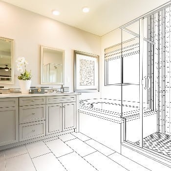 Half Sketch Half Photo Bathroom Remodeled bathroom, half photo, half sketch